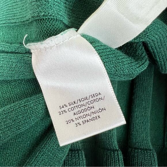 Ann Taylor Cardigan Kelly Green Ribbed Ruffle Lettuce Hem Sleeve Knit Sweater - Picture 3 of 5